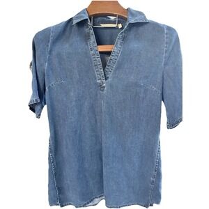 Soft Surroundings Denim Blue Tencel Short Sleeve Tunic Top Small Short Sleeve‎